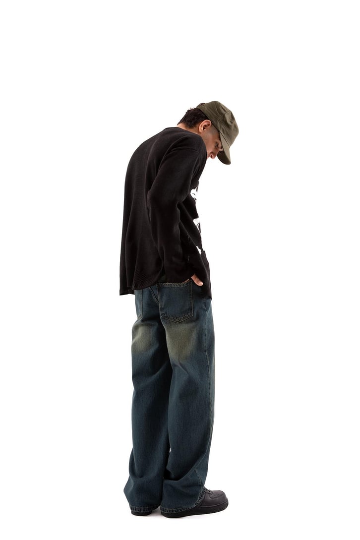 Soluk Efektli Yeşil Baggy Jean