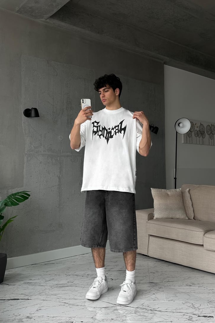 Sonical Gothic Baskılı Mavi Oversize Tişört