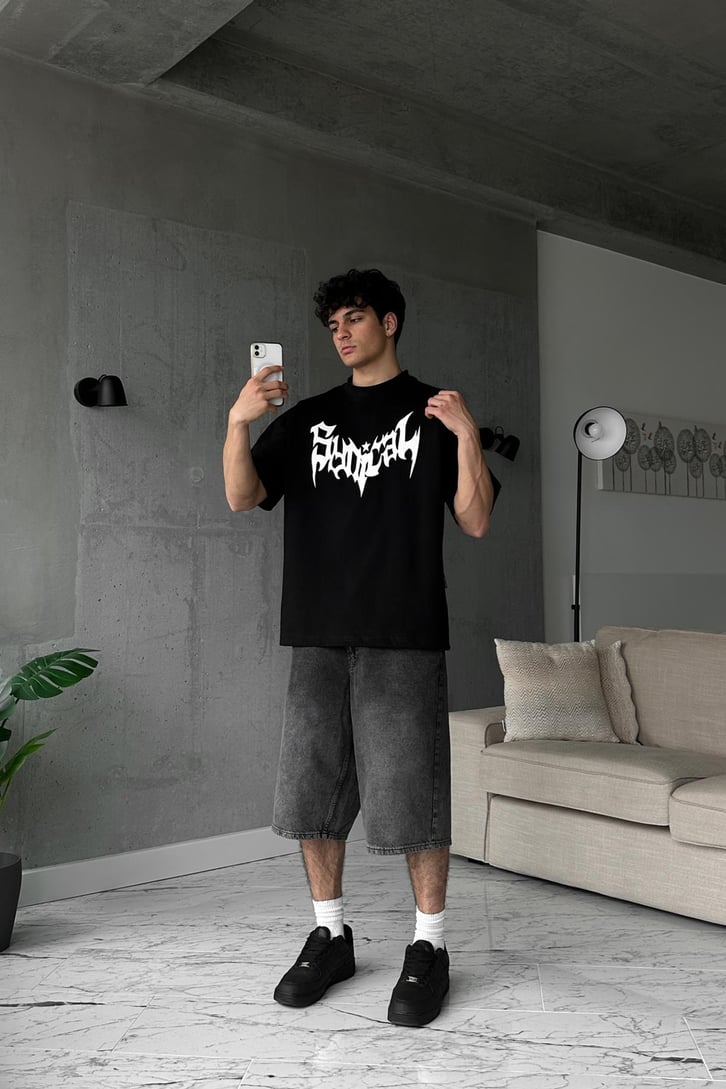 Sonical Gothic Baskılı Mavi Oversize Tişört