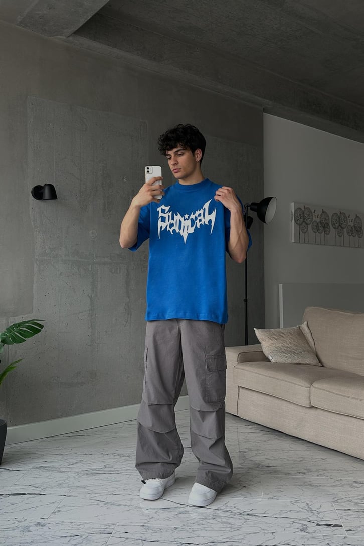 Sonical Gothic Baskılı Mavi Oversize Tişört