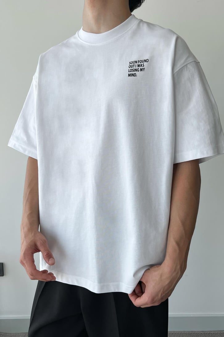 Soon Found Baskılı Beyaz Oversize Tişört