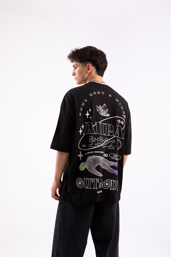 Soul Body Minds Sırt Baskılı Siyah Oversize Tshirt