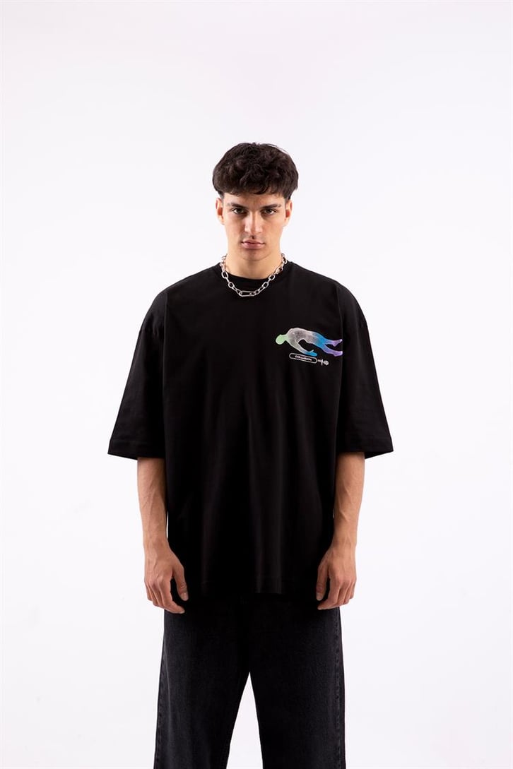 Soul Body Minds Sırt Baskılı Siyah Oversize Tshirt