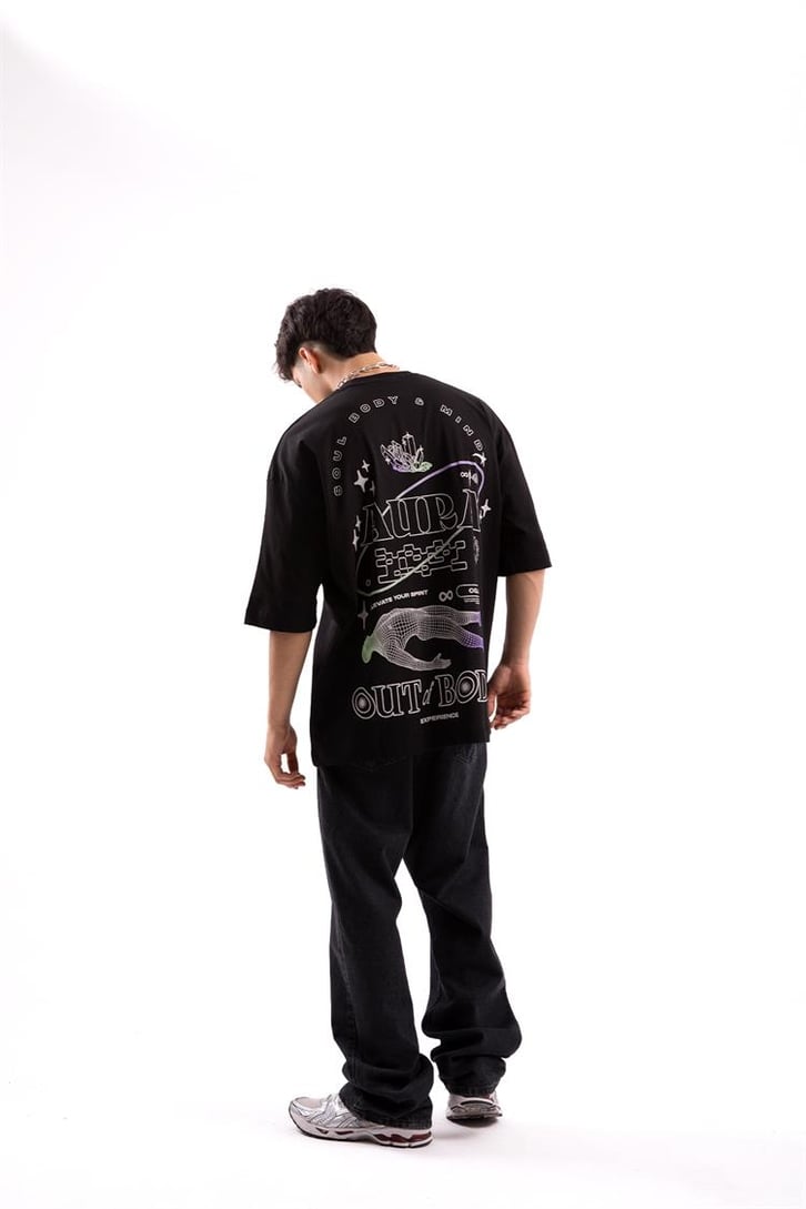 Soul Body Minds Sırt Baskılı Siyah Oversize Tshirt