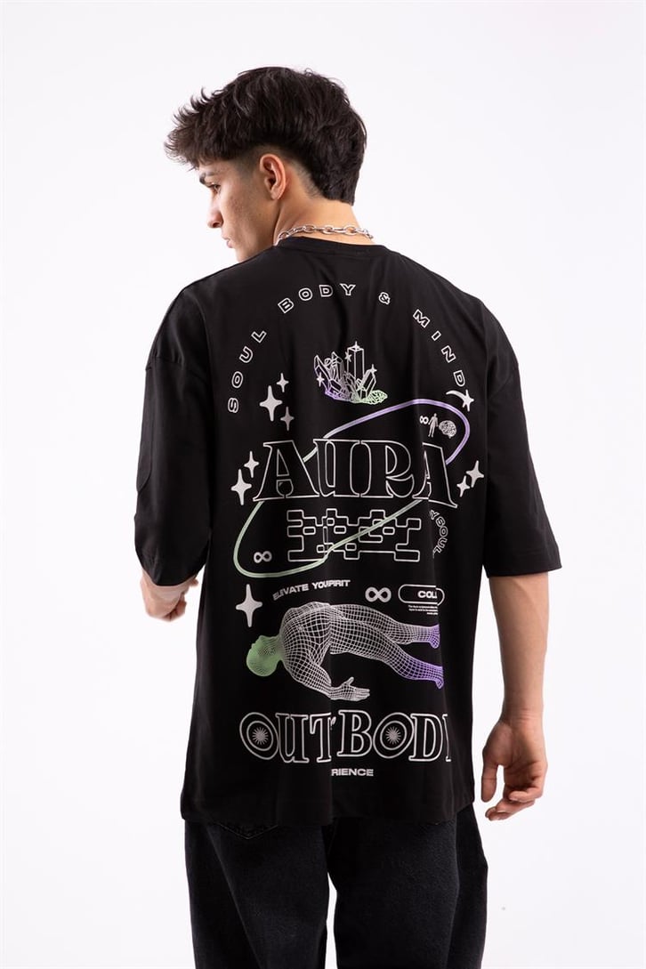 Soul Body Minds Sırt Baskılı Siyah Oversize Tshirt