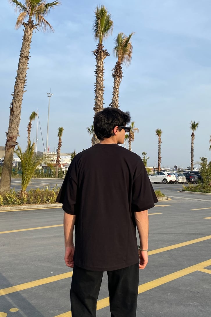 Sound System Baskılı Oversize Siyah Tshirt