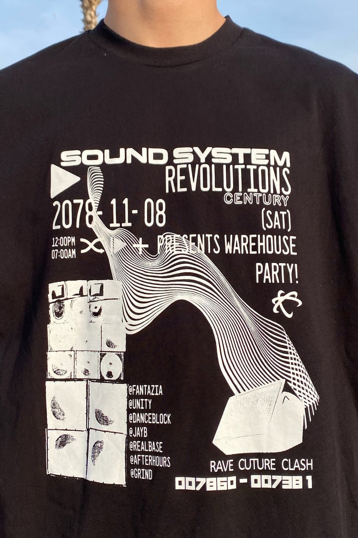 Sound System Baskılı Oversize Siyah Tshirt