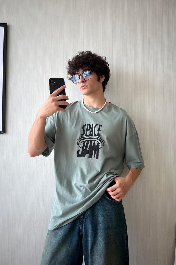 Space Jam Baskılı Oversize Tişört