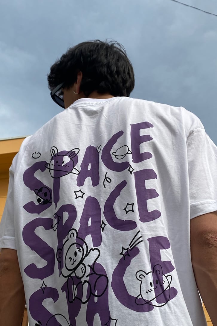 Space Rabbit Baskılı Oversize Tshirt