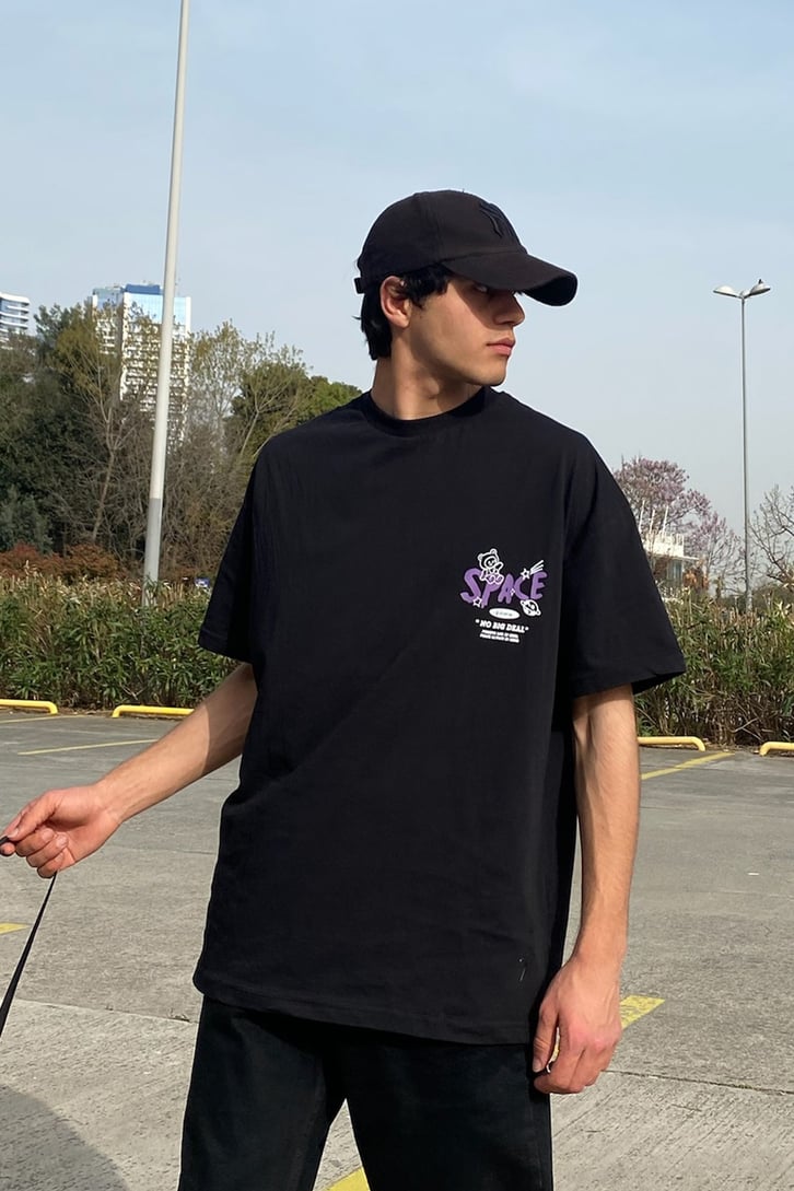 Space Rabbit Baskılı Oversize Tshirt