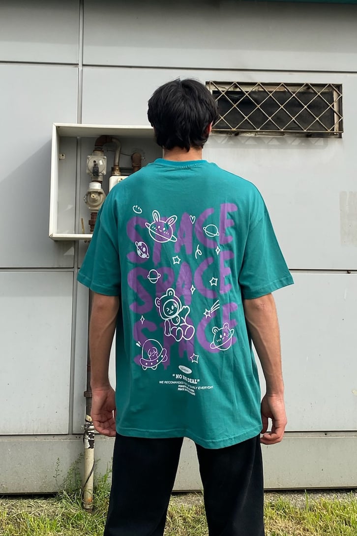 Space Rabbit Baskılı Oversize Tshirt
