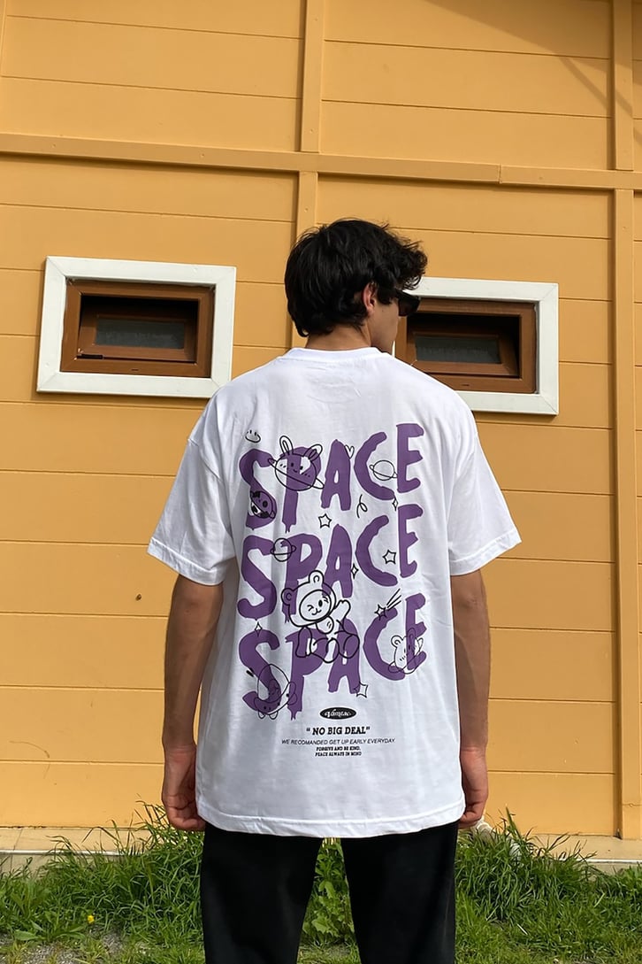 Space Rabbit Baskılı Oversize Tshirt
