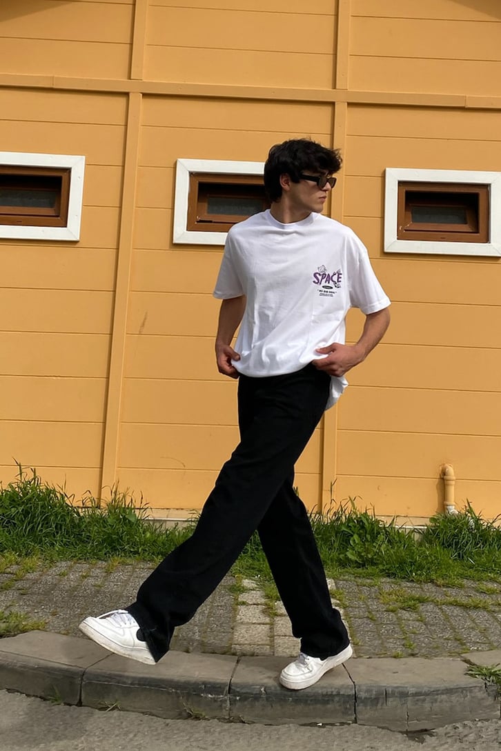 Space Rabbit Baskılı Oversize Tshirt