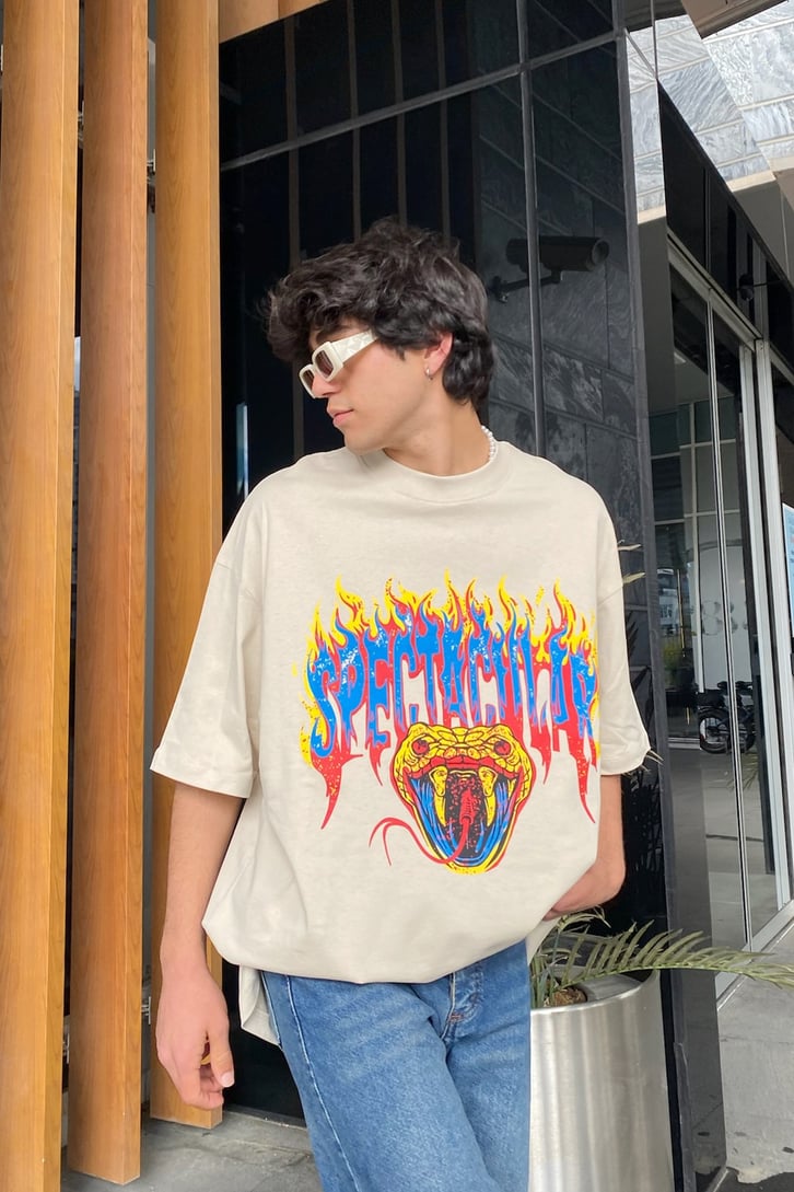 Spectacular Snake Baskılı Oversize Tshirt