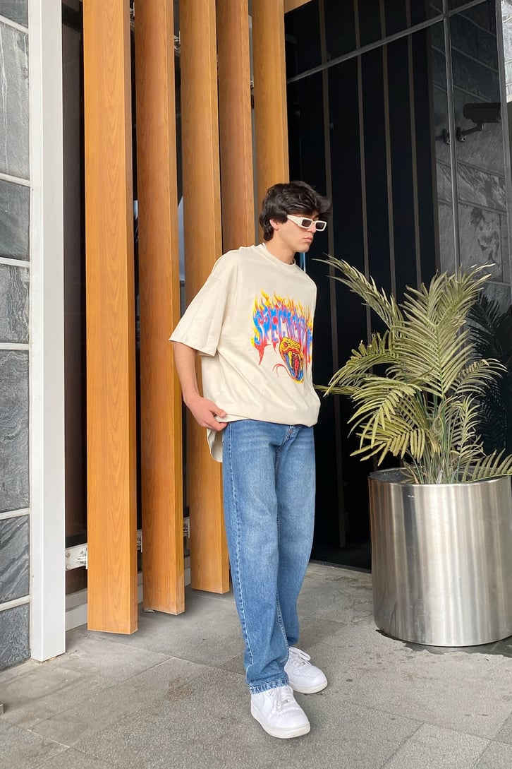 Spectacular Snake Baskılı Oversize Tshirt