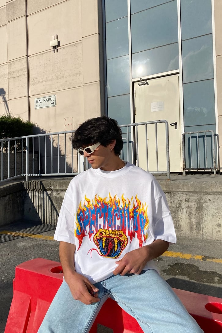 Spectacular Snake Baskılı Oversize Tshirt