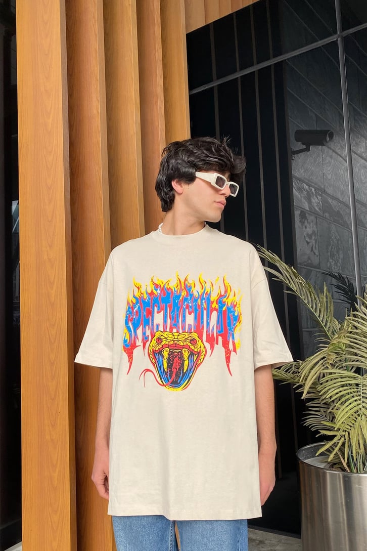 Spectacular Snake Baskılı Oversize Tshirt