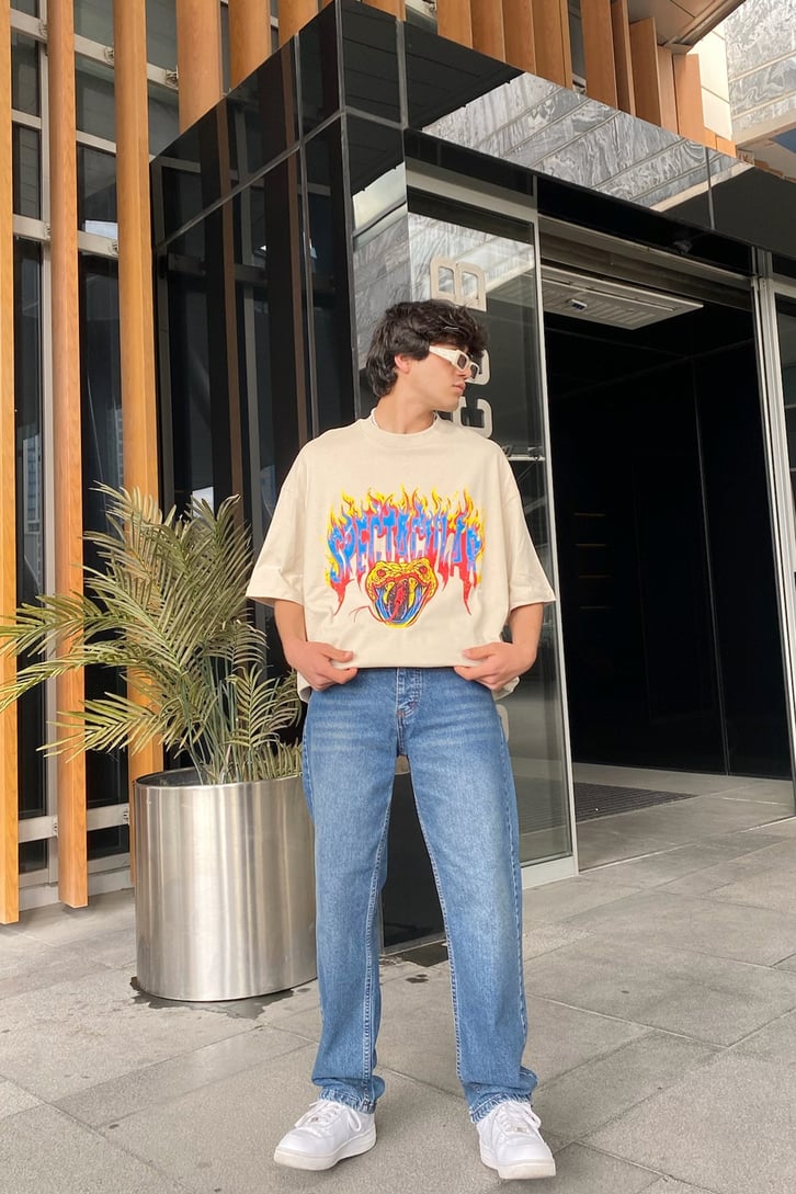Spectacular Snake Baskılı Oversize Tshirt