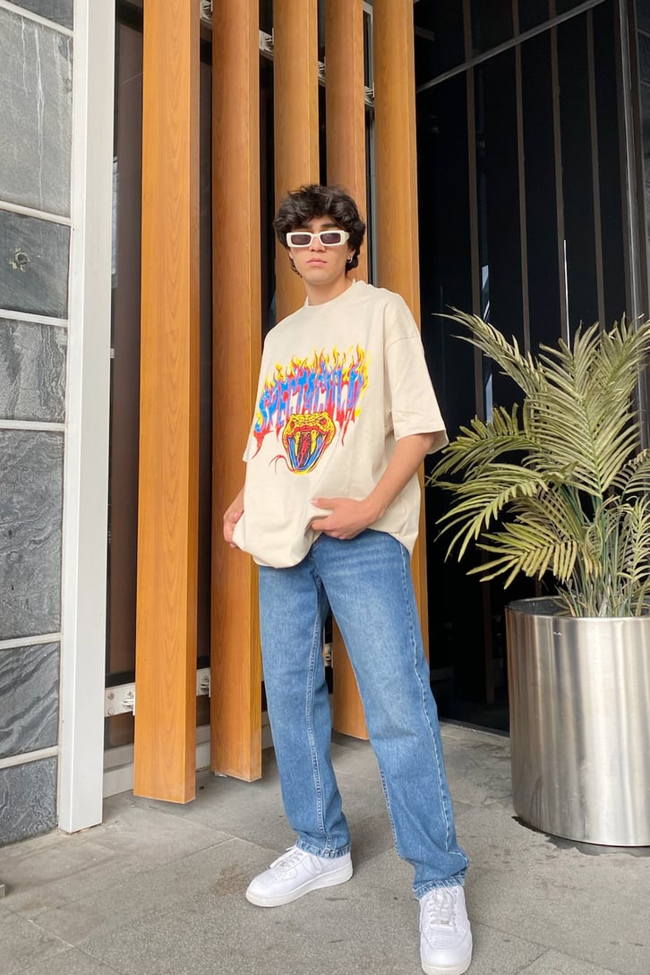 Spectacular Snake Baskılı Oversize Tshirt
