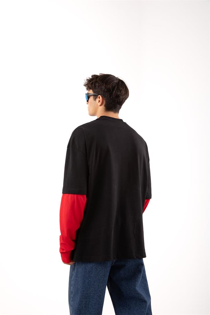 Spıder Baskılı Siyah Oversize Long Sleeve Tişört