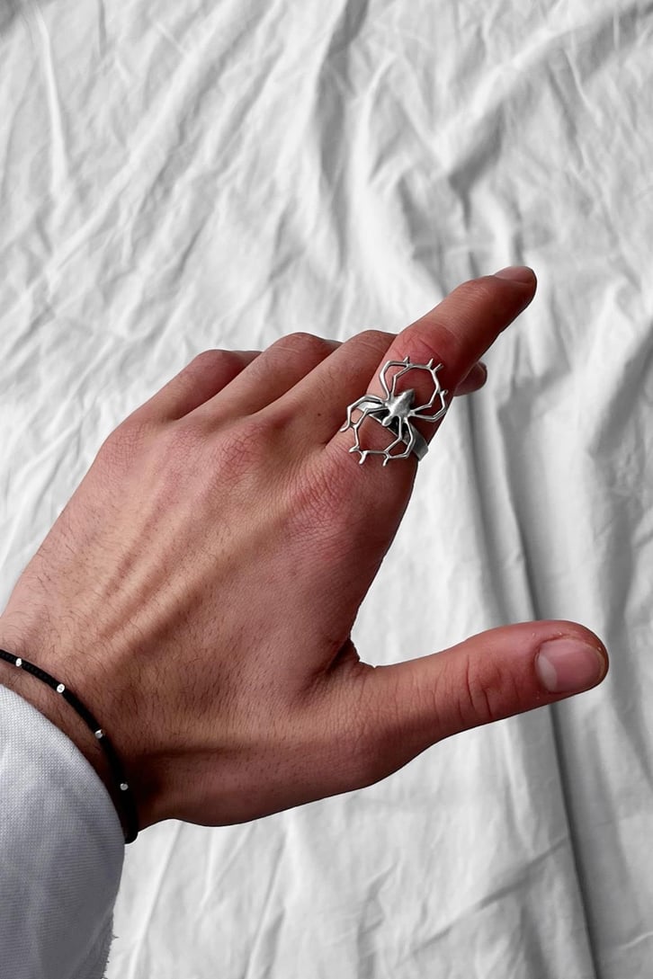 Spider Web Gümüş Kaplama Ayarlanabilir Yüzük
