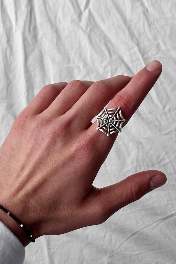 Spider Web Shield Gümüş Kaplama Ayarlanabilir Yüzük