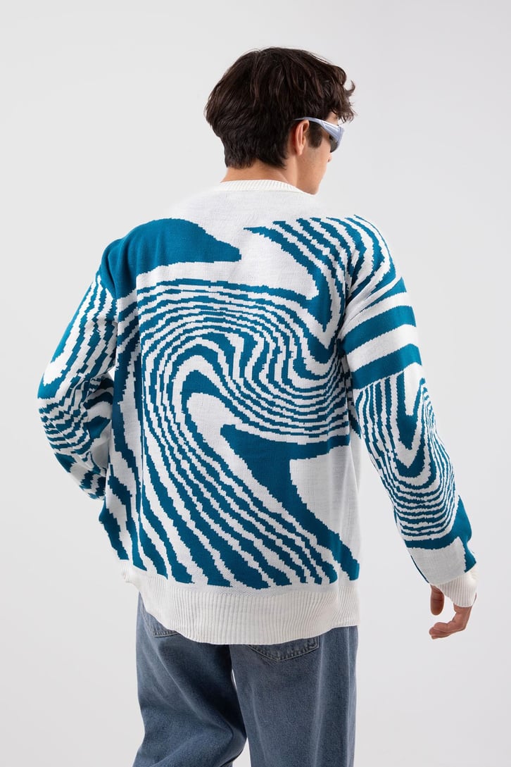 Spiral Desenli Siyah Triko Kazak