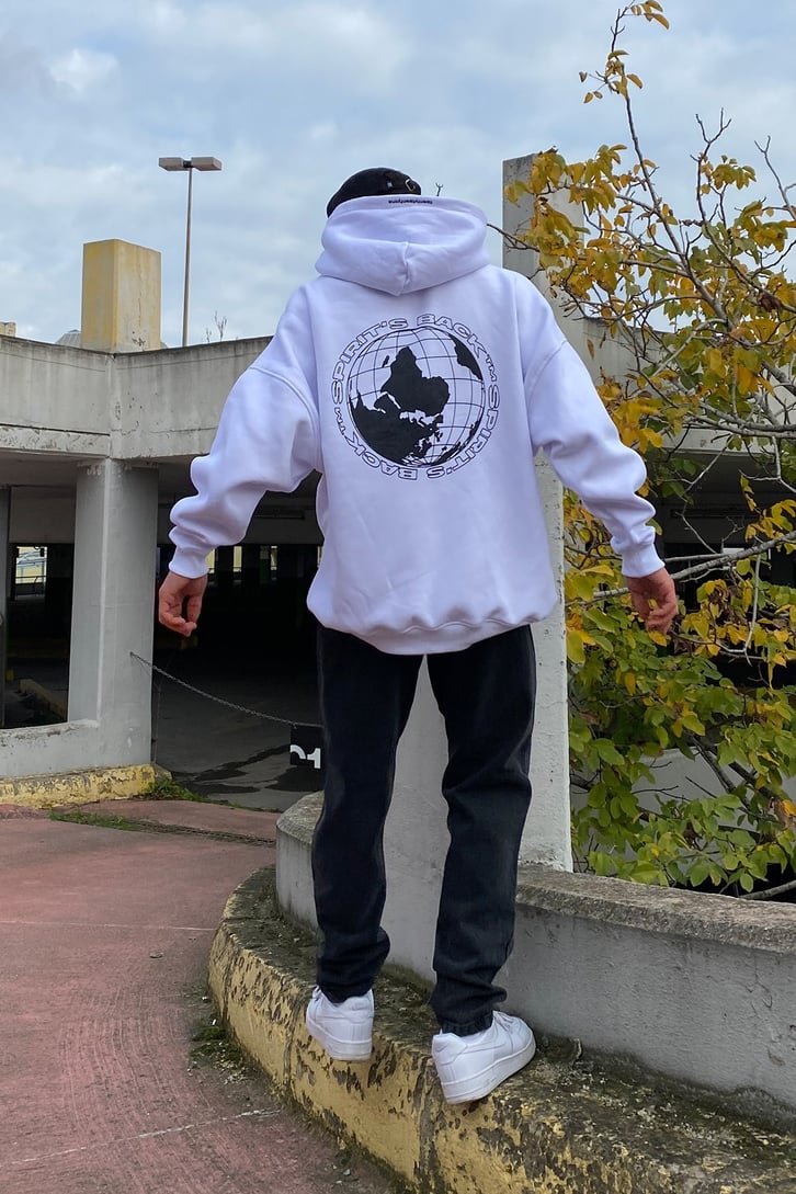 Spirit's Back Printed Oversize Beyaz Hoodie