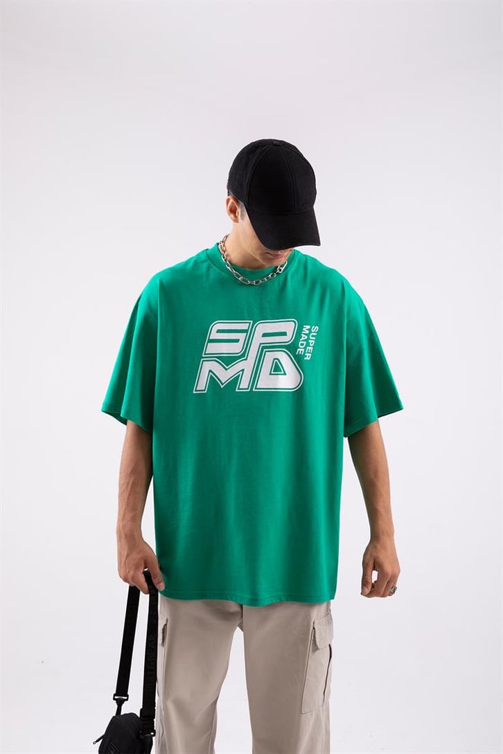 Spmd Baskılı Yeşil Oversize Tshirt
