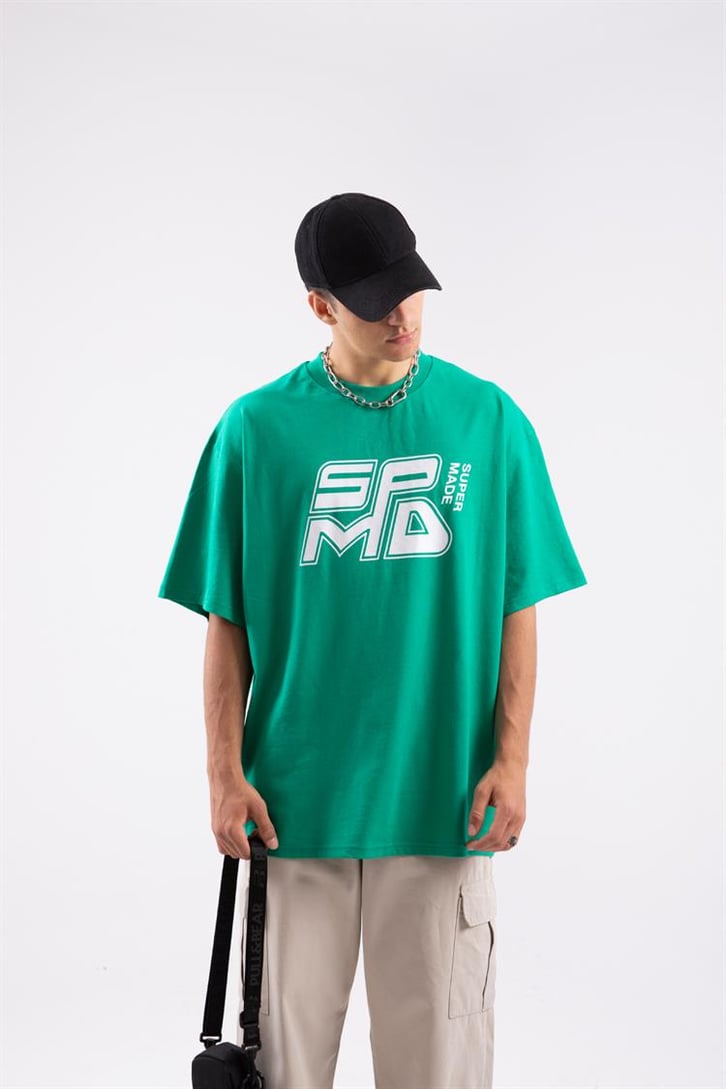 Spmd Baskılı Yeşil Oversize Tshirt