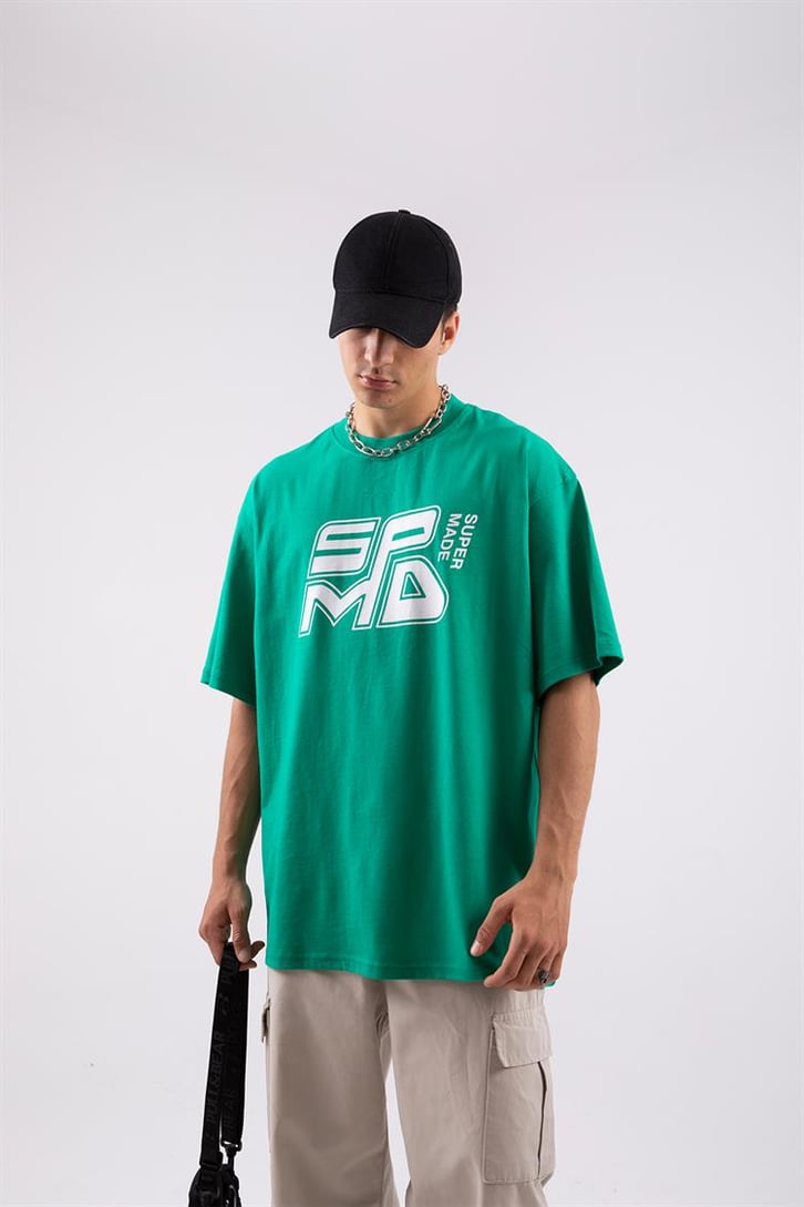 Spmd Baskılı Yeşil Oversize Tshirt