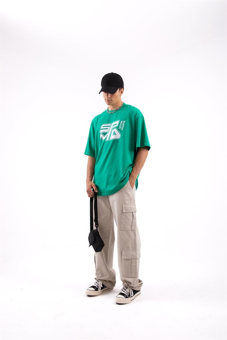 Spmd Baskılı Yeşil Oversize Tshirt