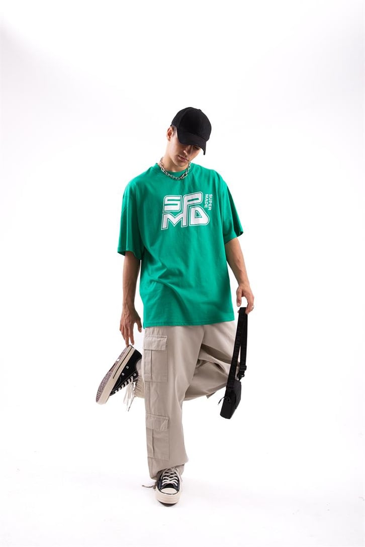 Spmd Baskılı Yeşil Oversize Tshirt