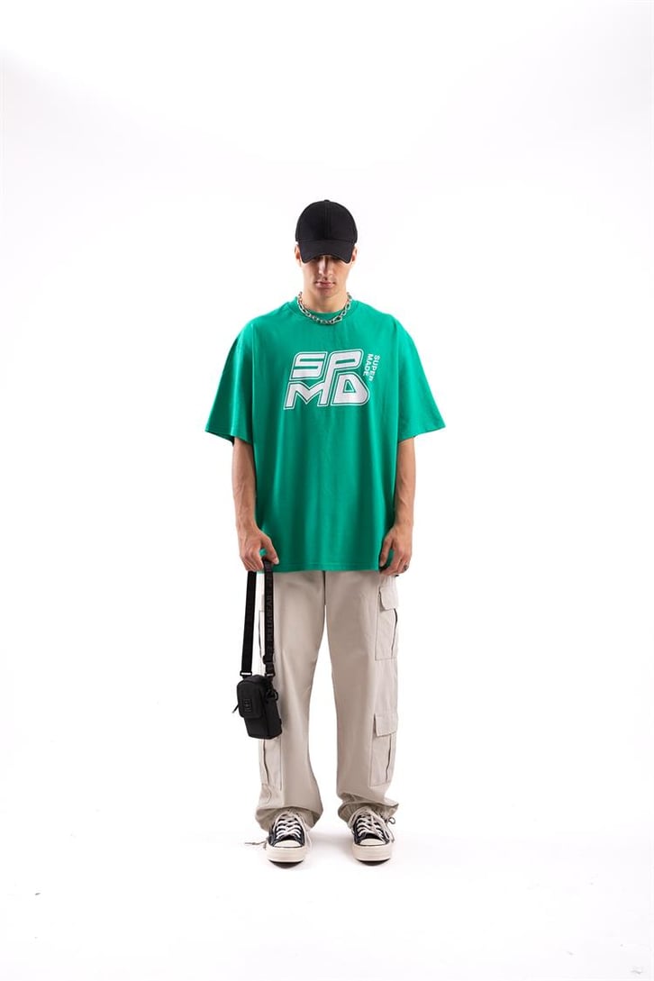 Spmd Baskılı Yeşil Oversize Tshirt