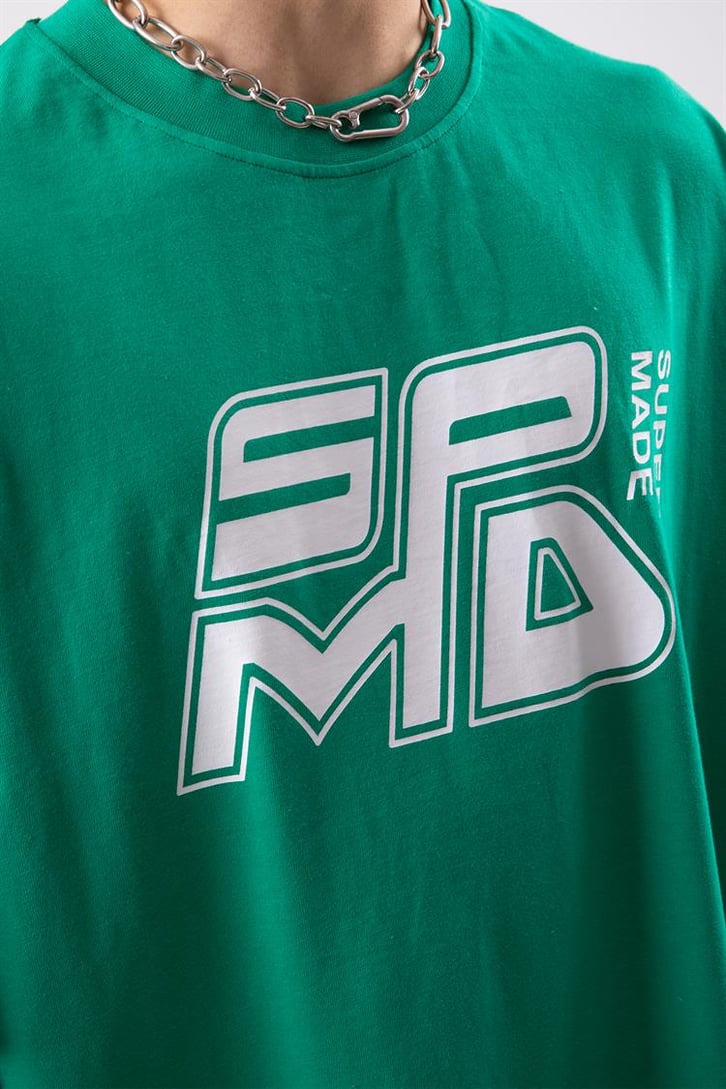 Spmd Baskılı Yeşil Oversize Tshirt