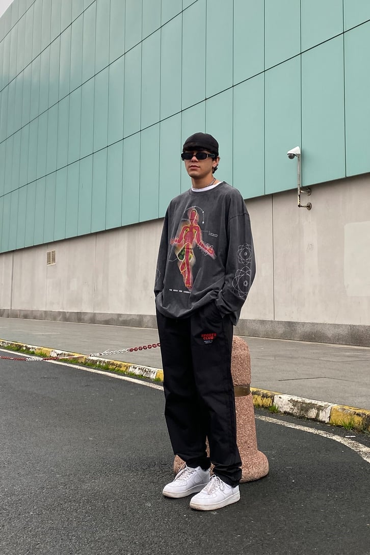 Sports Club Oversize Paraşüt Kumaş Siyah Losse Fit Pants