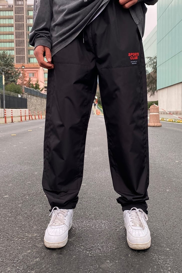 Sports Club Oversize Paraşüt Kumaş Siyah Losse Fit Pants