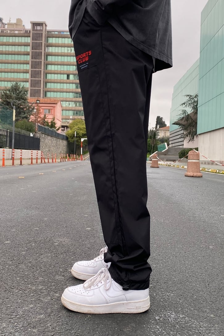Sports Club Oversize Paraşüt Kumaş Siyah Losse Fit Pants
