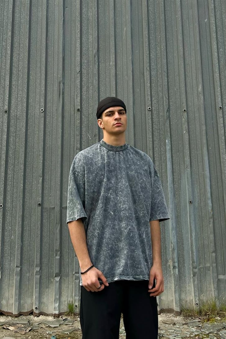 Spply Sırt Baskılı Acid Wash Oversize Tişört