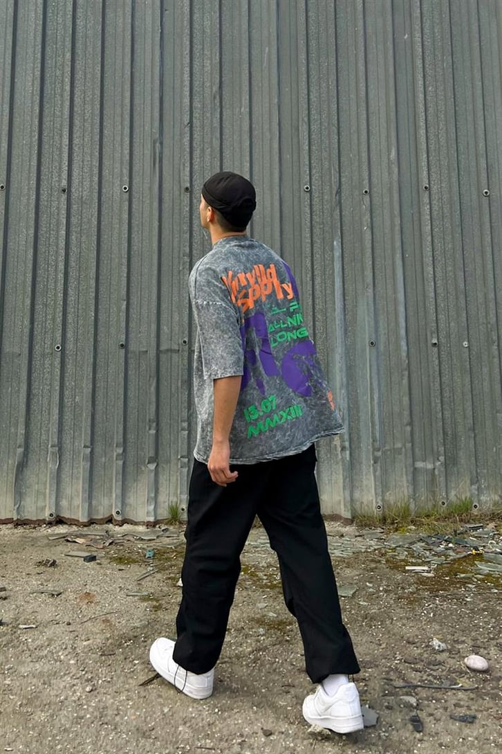 Spply Sırt Baskılı Acid Wash Oversize Tişört