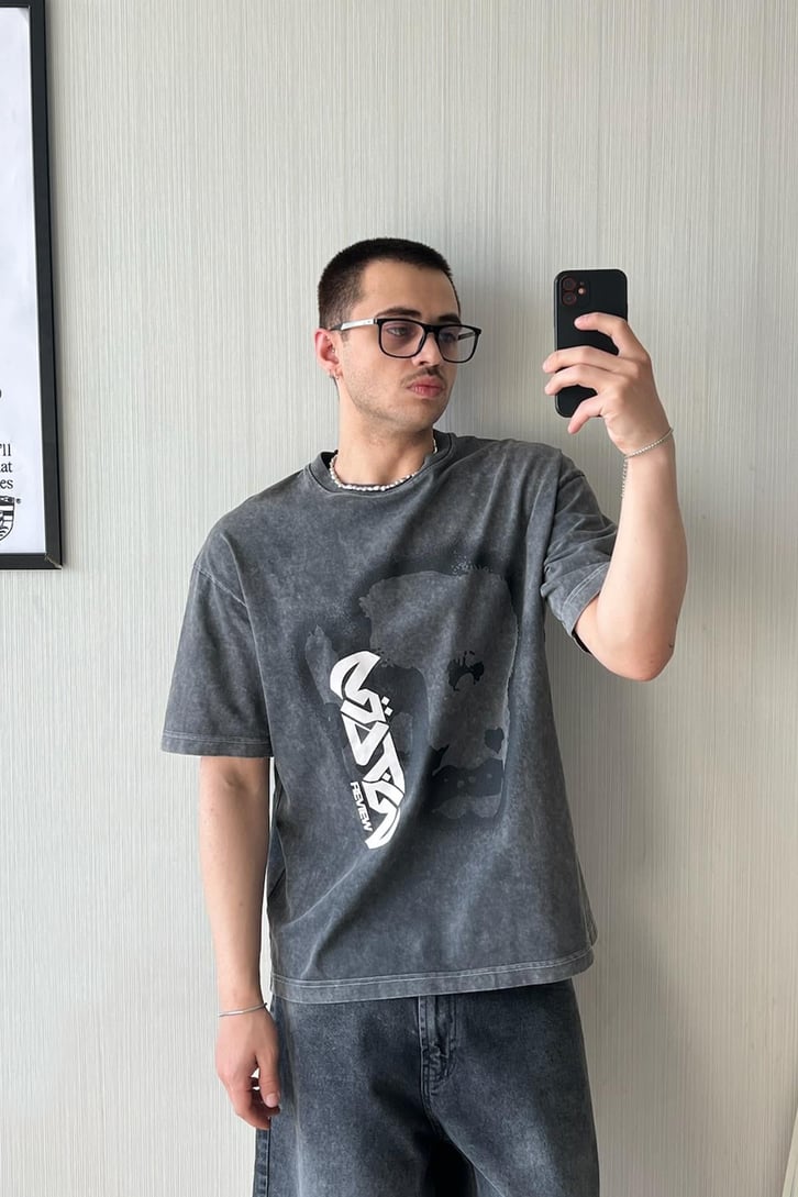 Sprey Paint Acid Washed Oversize Tişört