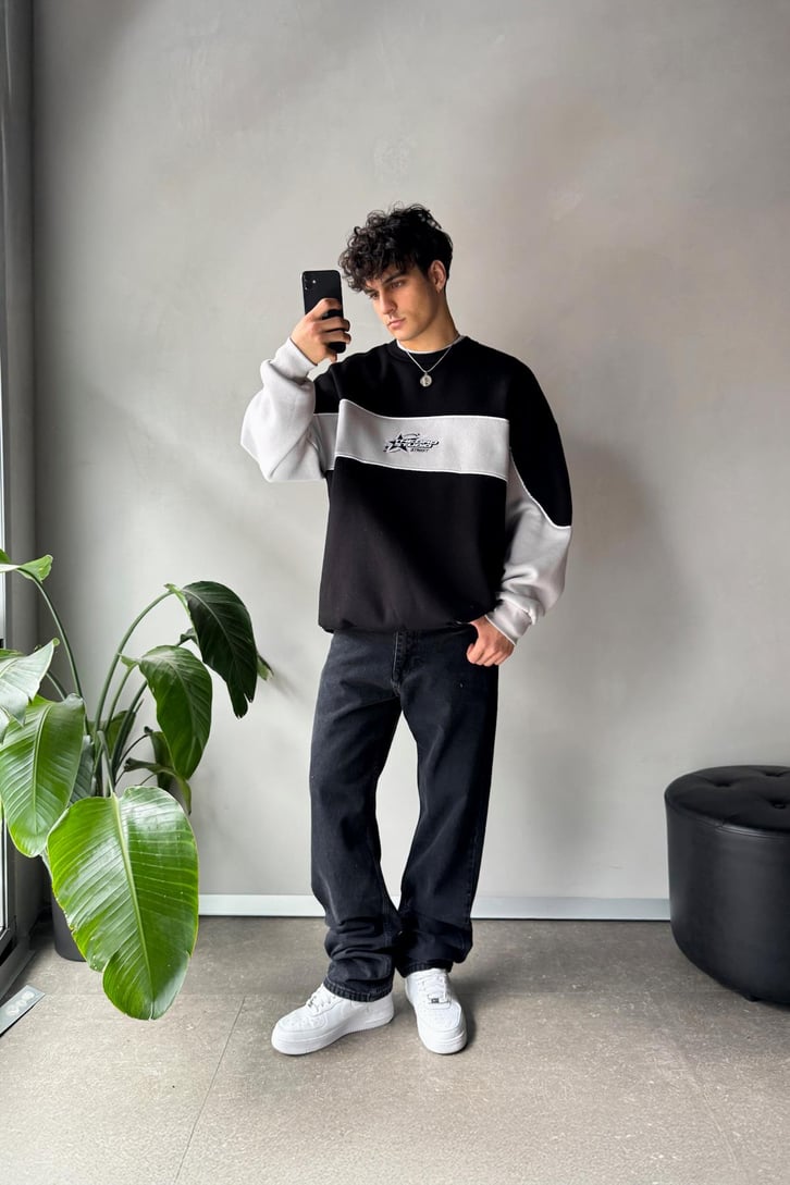 Star Nakışlı Oversize Bisiklet Yaka Sweatshirt