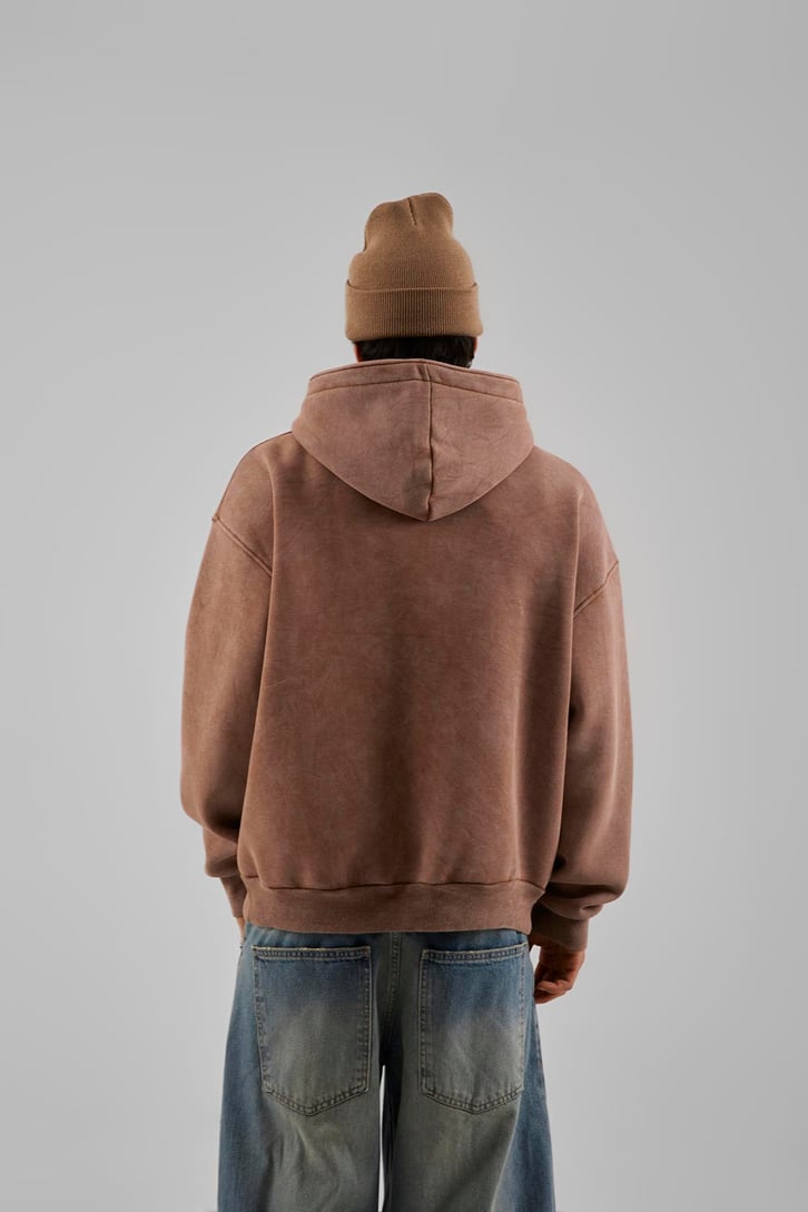 Star Nakışlı Oversize Bordo Zip Hoodie