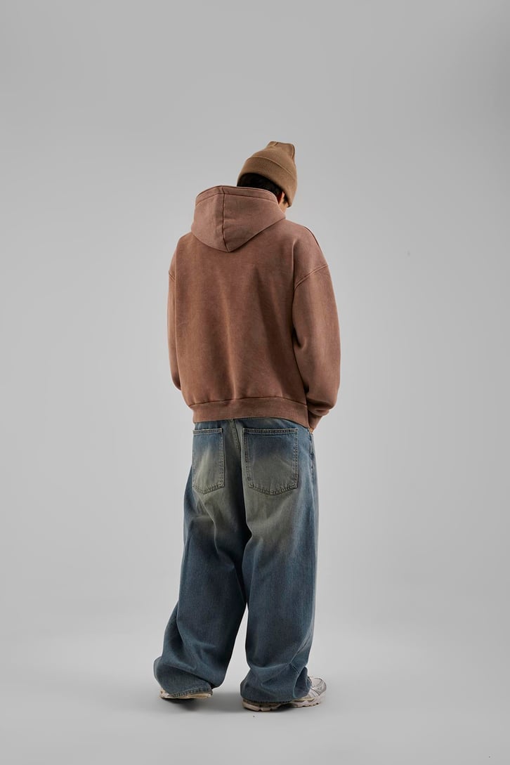 Star Nakışlı Oversize Bordo Zip Hoodie