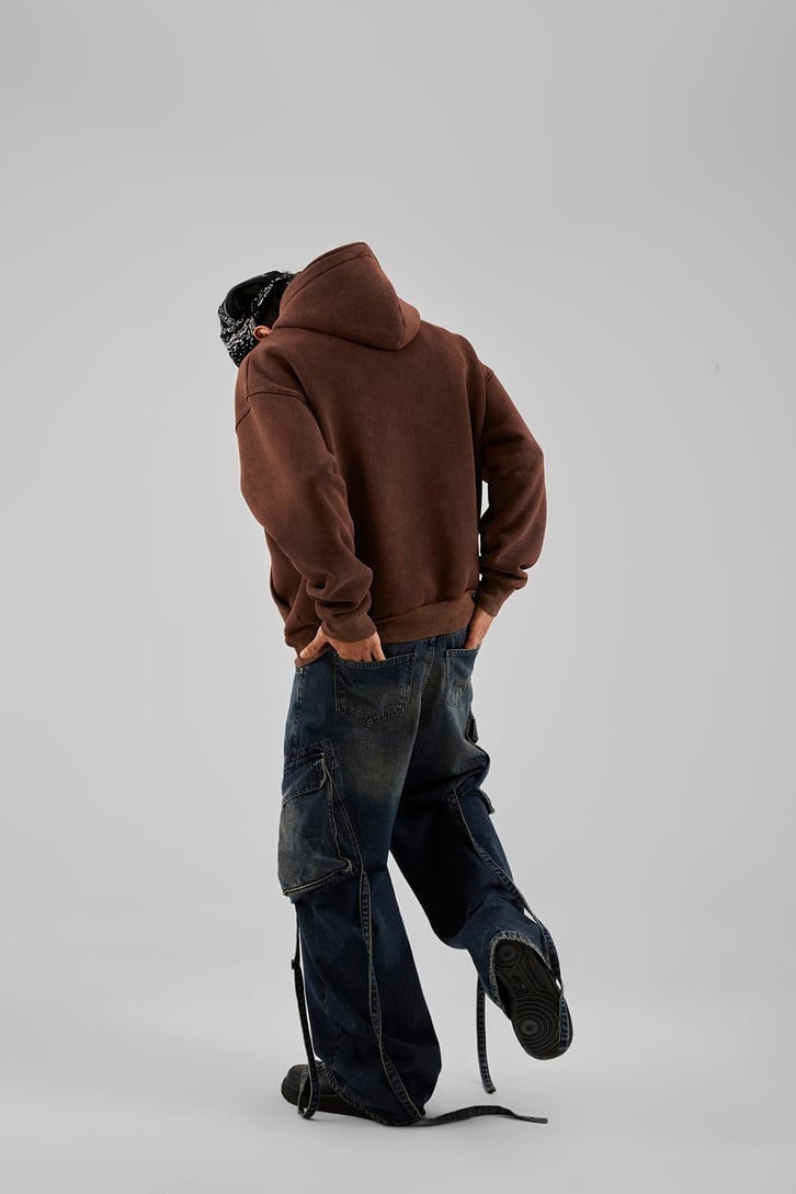 Star Nakışlı Oversize Bordo Zip Hoodie
