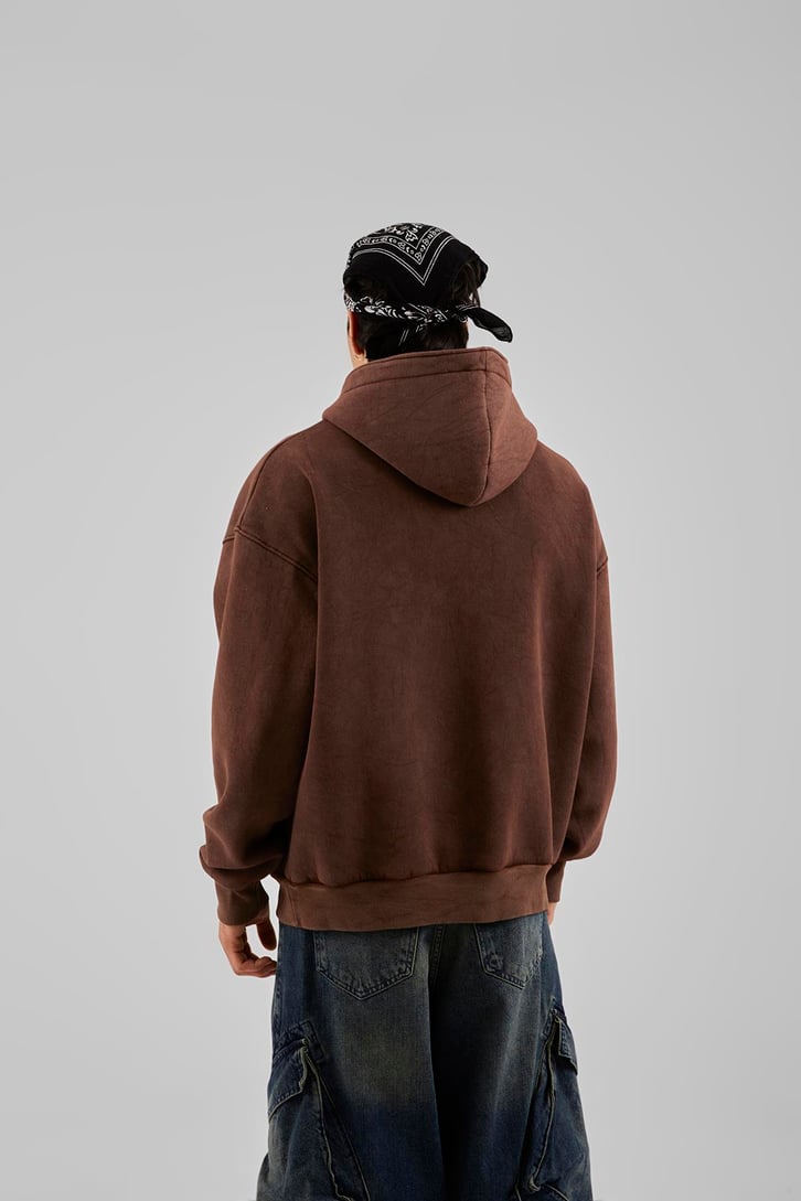 Star Nakışlı Oversize Bordo Zip Hoodie