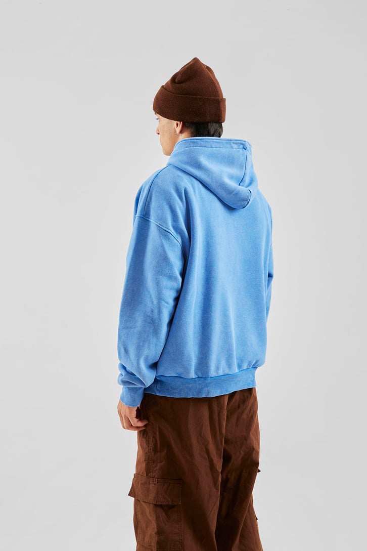 Star Nakışlı Oversize Mavi Zip Hoodie