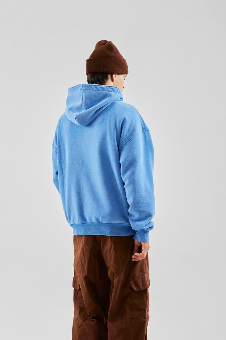 Star Nakışlı Oversize Mavi Zip Hoodie