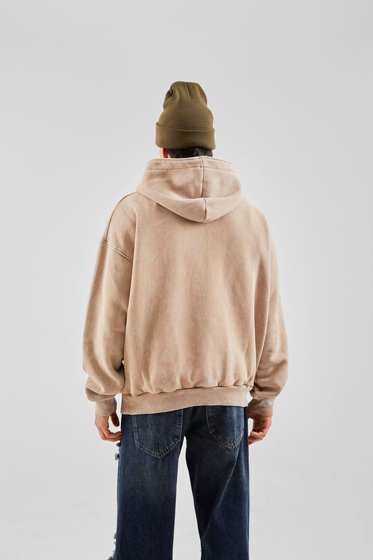 Star Nakışlı Oversize Vizon Zip Hoodie