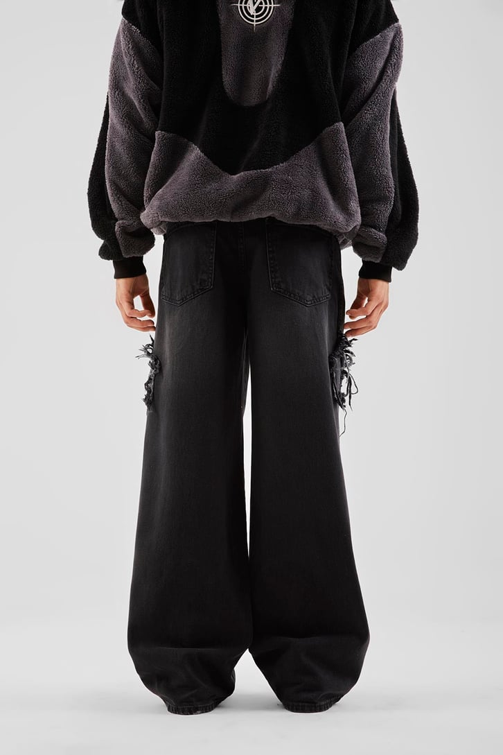 Star Patch Detay Acid Wash Baggy Jean